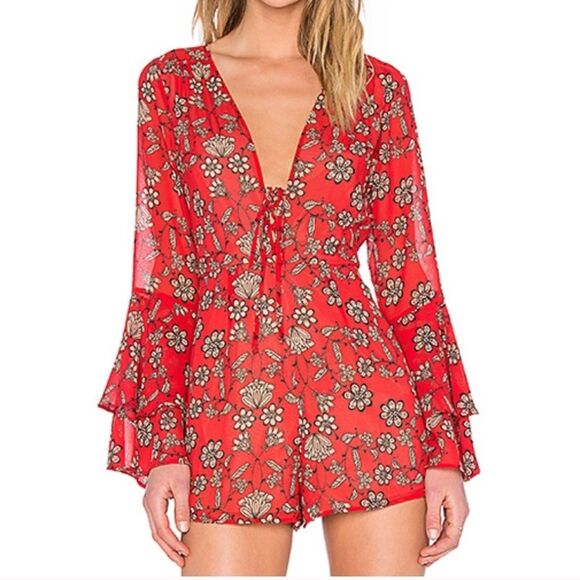 For Love And Lemons Pants - For Love & Lemons Red Pia Romper Small